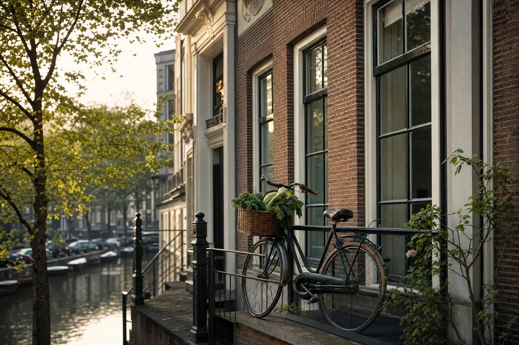Amsterdams grachtenpand in ochtendlicht