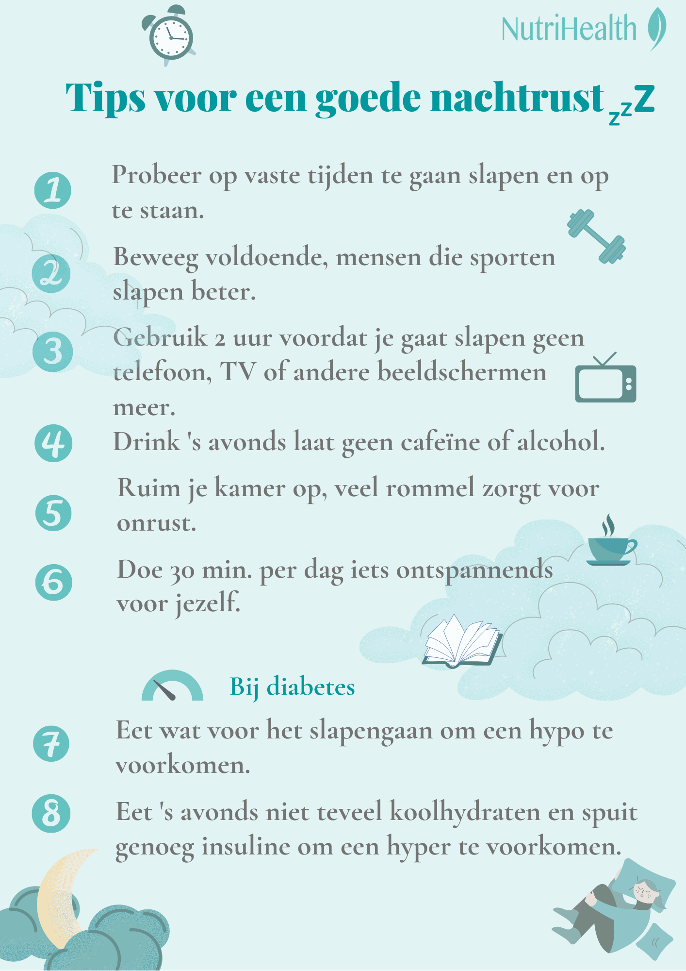 Infographic van NutriHealth met tips voor een goede nachtrust